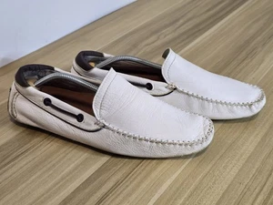Mens Pirelli Shoes White Slip On Loafers Size UK 9 EU 43 Vintage Leather. - Picture 1 of 12