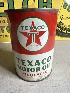 OLIO MOTORE Texaco vintage completo ammaccato vecchia grafica latta 1 litro - Foto 1 di 8