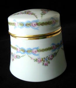 LIMOGES France Scatola portagioie con coperchio forma torre rotonda bordo oro floreale alta 3" - Foto 1 di 10