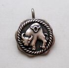 Russian Soviet USSR Solid Sterling Silver 925 Taurus Coin Style Pendant Charm