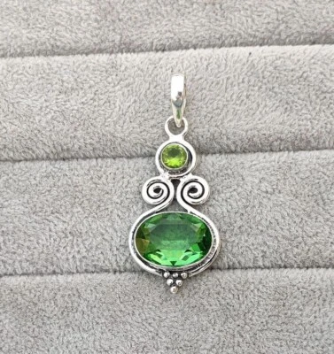 Green Peridot Solid 925 Sterling Silver Beautiful Popular Women Pendant, M554 - Image 1 of 4