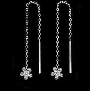 Ohrstecker Durchzieher diamantierter Blume 4,0 mm Zirkonia 925 Silber Ohrhänger - Bild 1 von 1