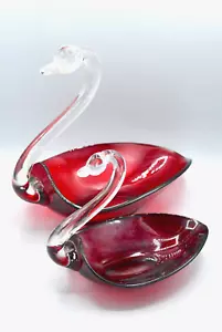 Duncan Miller Ciotola cigno ciotola vetro rosso figura piatto decorazione caramelle potpourri set elegante - Foto 1 di 8