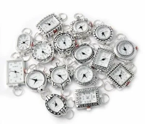 10 Mix Silver Tone Geneva Elite Watch Faces for Beading, Loops Battery Included - Picture 1 of 1