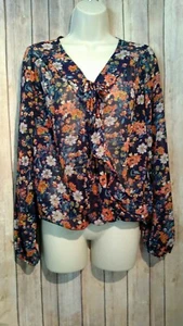Mossimo Womens Floral Semi Sheer Blouse Size Small - Picture 1 of 7