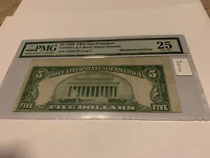 1969 $5 Federal Reserve Note Fr#1969-L PMG 25 Very Fine Misalignment Error - Picture 1 of 2