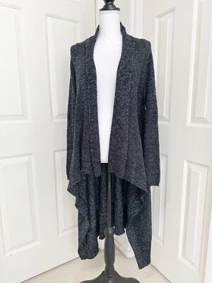 Cárdigan largo acanalado cascada frente abierto para mujer DKNY metálico/negro 6 Foto 1 de 4