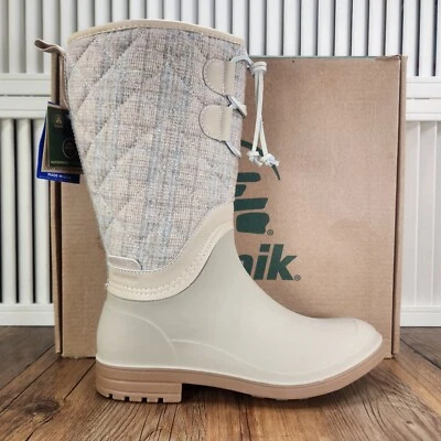 Botas de lluvia impermeables Kamik Abigail Oat para mujer talla 6 beige a cuadros acolchadas de goma Foto 1 de 4