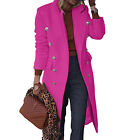 Women Solid Faux Wool Thin Coat Trench Jacket Ladies Slim Long Overcoat Outwear