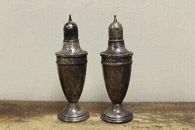 PAIR Of Antique Sterling Silver  Weighted Salt And Pepper Shakers CROSBY • 19.36£