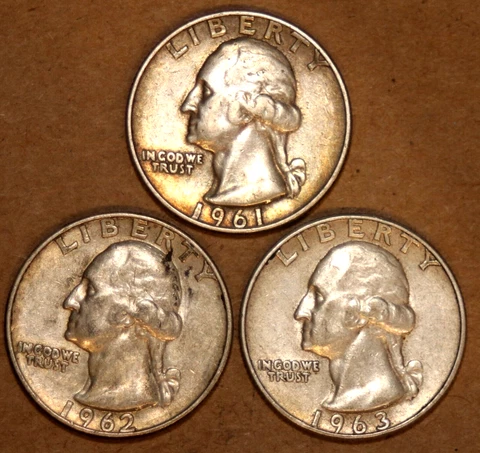 (3) Washington Quarters - 1961D 1962D 1963D - #3424SC - FREE SHIPPING Cover