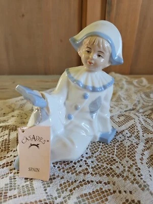 CASADES PORCELLANA Spagnola  Simil Lladro Statuina Bambino Vestito Pierrot - Immagine 1 di 4