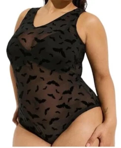 NUEVO Body Torrid 2 2X Negro Malla Transparente Flocado Murciélagos Talla Grande 18-20 - Imagen 1 de 10