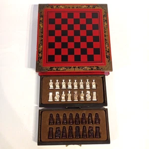 Terracotta Army Chess Set Board Game Complete Vintage in Brass Edged Wooden Box - Picture 1 of 15