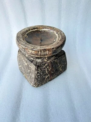 Antique Indian Wooden Fine Hand Carved White Wash Table Top Candle Holder - Image 1 of 2