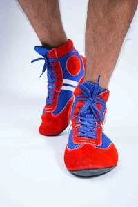 Wrestling Shoes Sambo Boxing MMA Red Blue Sneakers Unisex Adult Sizes 6.5-12.5 - Picture 1 of 10