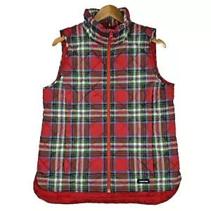 Lands' End FeatherFree Repreve Puffer Vest Womens Sz Small Red Green Plaid NWT - Picture 1 of 17