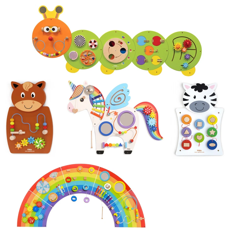 VIGA Wandspiel Wand-Spieltafel Motoriktrainer Motorikbrett Wand-Spielzeug Motorik
