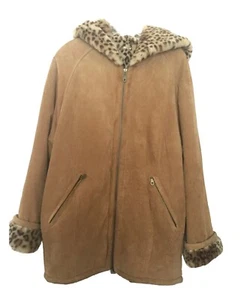J. Percy Marvin Richards Women Size Small Coat Hooded Leather Faux Fur Print  - Picture 1 of 9