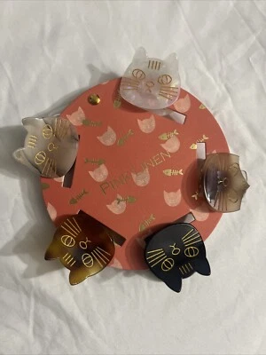 5 милых заколок для волос смайлик кошка лицо котенка черная коричневая нейтральная розовая льняная заколка - Изображение 1 из 4