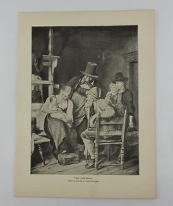 Vintage Franz Defregger Erstgeborener Familienbuch Seite 1884 Holzschnitt Druck Sepia - Bild 1 von 3