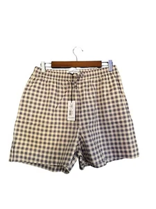 We wore what Gingham Cotton Boxer Shorts Blue Cream Women’s Size Medium - Picture 1 of 9