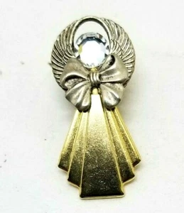 1 3/8" Angel Clear Rhinestone Gold & Sliver Tone Pin (B17) - Picture 1 of 3