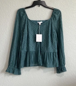New Women's LC Lauren Conrad Puff Sleeve Lace Peplum Blouse - Picture 1 of 6