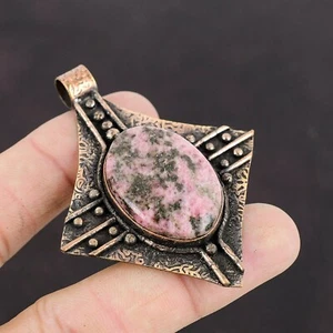 Mothers day Deal Natural Rhodonite Copper Heart Chakra Handcrafted Bezel Pendant - Picture 1 of 6