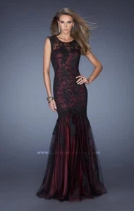 La Femme 19264 Black Garnet Mermaid Gown Dress MOB GALA NWT sz 2 Vintage Style - Picture 1 of 2