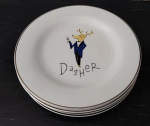 Pottery Barn Reindeer Salad Dessert Plates (4) Prancer Dasher Vixen Dancer 8.5" - Picture 1 of 8
