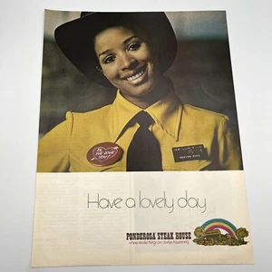 Ponderosa Steak House 1971 Vintage Print Ad 10"x13" pretty waitress uniform hat - Picture 1 of 2