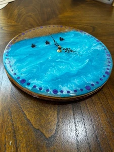 Handmade 12" Epoxy Resin Maple Wood Wall Art Clock Decor - Picture 1 of 5