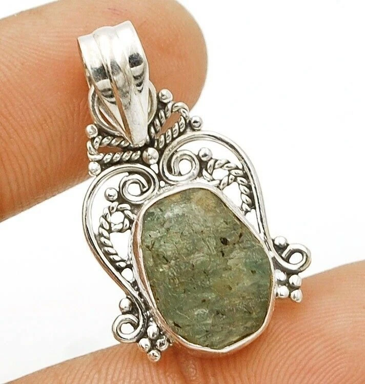Natural Filigree Natural Rough Aquamarine 925 Sterling Silver Pendant  - Image 1 of 1