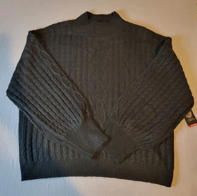 Suéter tejido con cable con cuello falso talla XLarge VINCE CAMUTO para mujer en negro precio de venta sugerido por el fabricante 69 USD Foto 1 de 4