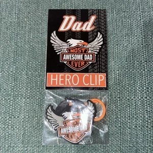Most Awesome Dad Ever Hero Clip Pull Keychain by Home Run 🔥 Harley Davidson 🔥 - Picture 1 of 3