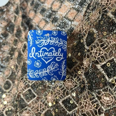 NWT Intimately Free People Peach/Black/Gold Full Crochet/Sequin Mini Dress Med - Image 1 of 4