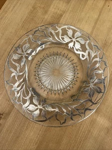 Antik Sterling Silber Jugendstil Überfang Starburst Glas Tablett Teller 9,75" - Bild 1 von 6