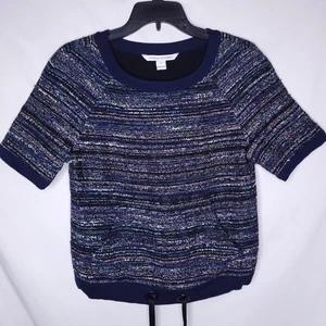 Diane von Furstenberg Tweed Pullover zierlich bunt Taillenband - Bild 1 von 12