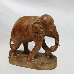 Hand Carved Wood Wooden Elephant Figurine 5 Inches Tall  - Picture 1 of 8