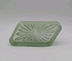 Green Depression Glass Soap Dish Tray – Satin Frosted Starburst COTTAGE VINTAGE - Picture 1 of 9