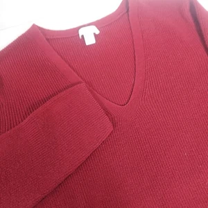 J.Jill Langarmpullover rot gerippt V-Ausschnitt Damen Gr. S - Bild 1 von 6