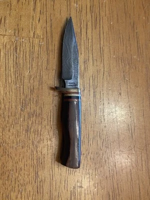 Damascus Steel Parker Tak Fukuta JapanMiniature Bowie Knife  Bench Made #3 - Image 1 of 4