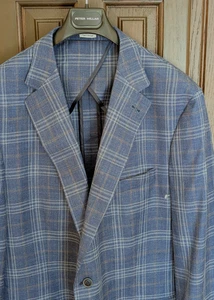 PETER MILLAR Tailored Fit Wool Silk Linen Blend Sport Coat, Blue Plaid, 46R - Picture 1 of 8