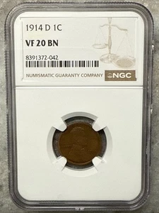 1914-D Lincoln Wheat Cent NGC VF 20 BN - Key Date~ Low Mintage - Picture 1 of 8
