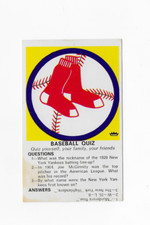 1971 FLEER QUIZ CARD, BOSTON RED SOX, TALL BOY