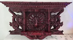 Large Peacock Wooden Carved Newar Window Wall Hanging Tibetan Nepal Home Décor - Picture 1 of 12