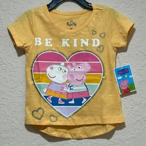Peppa Pig Girl's "Be Kind" High-Low Shirt Orange Toddler Short Sleeve Hasbro 3T - Picture 1 of 8