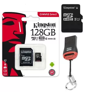 128GB MicroSD Memory Card Micro SDXC Kingston SD Adapter + USB Card Reader - Picture 1 of 6