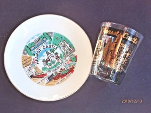 "HEARST CASTLE" 2 STÜCK: VINTAGE 4" TELLER & SCHNAPSGLAS MIT GOLD BESETZT - SAUBER - Bild 1 von 7